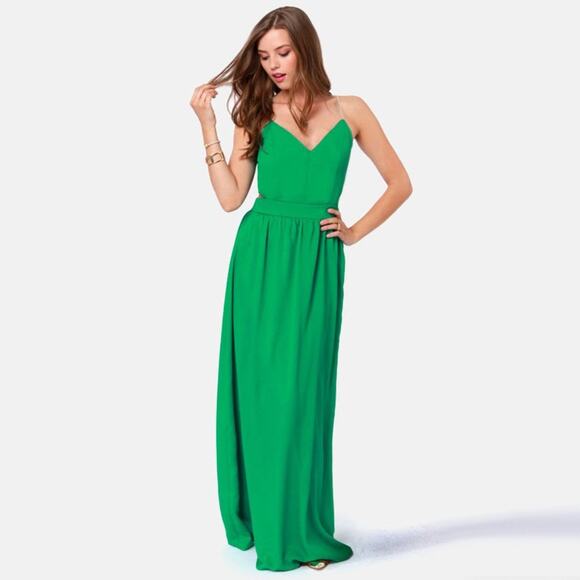 Lulus Green Flowy Backless Maxi Long Cocktail EveningDress - Picture 14 of 16